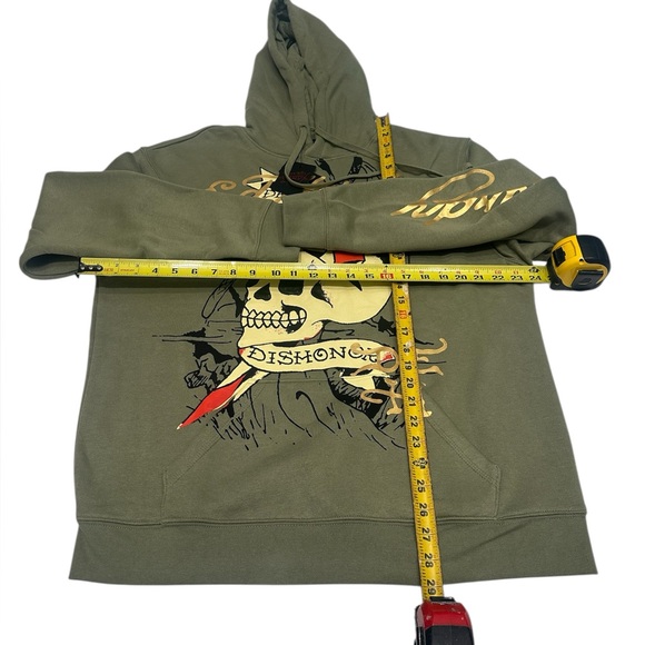 Ed Hardy Men’s Fleece Hoodie Green Skull Death Before Dishonor Size L NWT - Picture 2 of 5